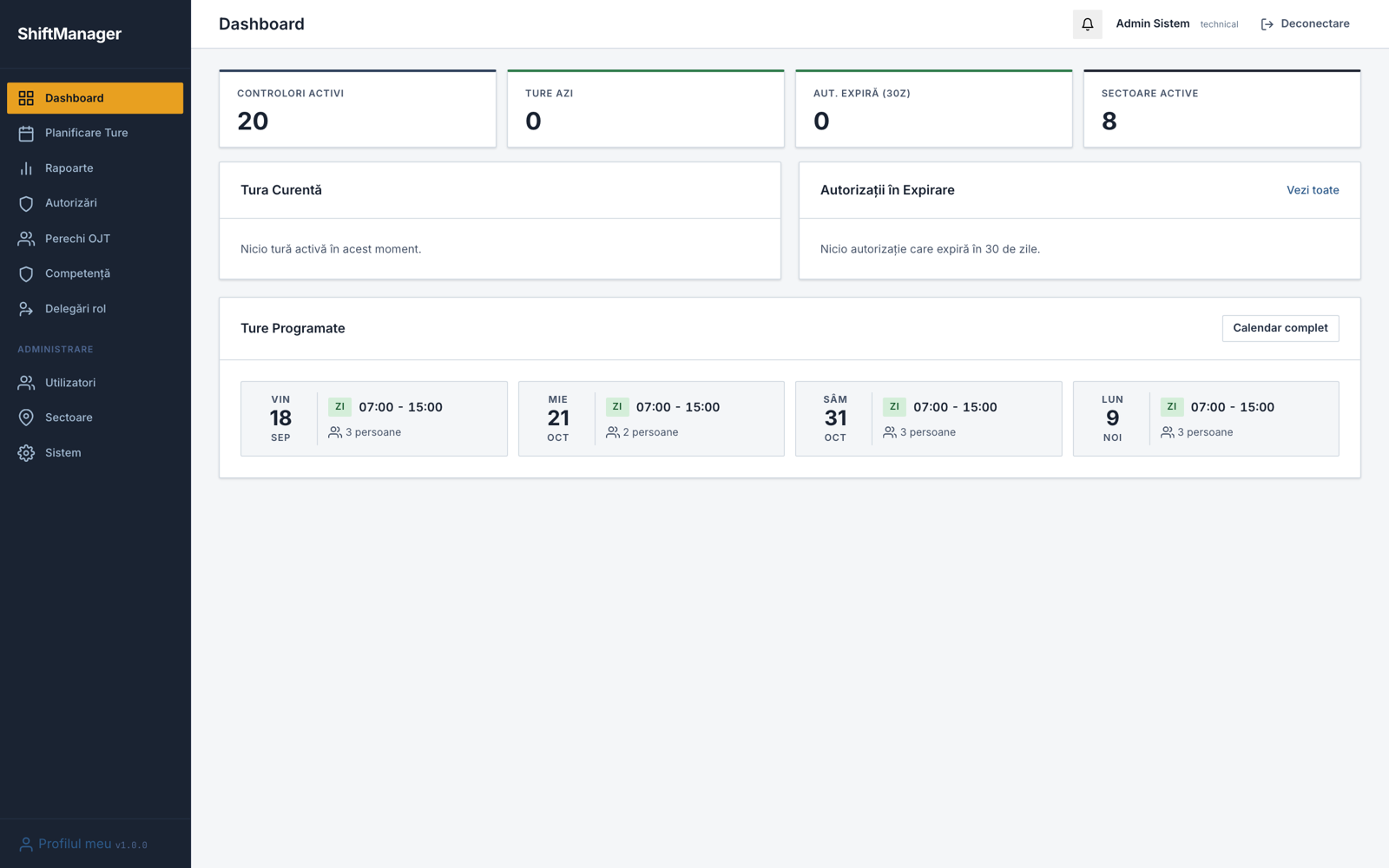 ShiftManager, dashboard operațional pentru planificarea turelor controlorilor de trafic aerian